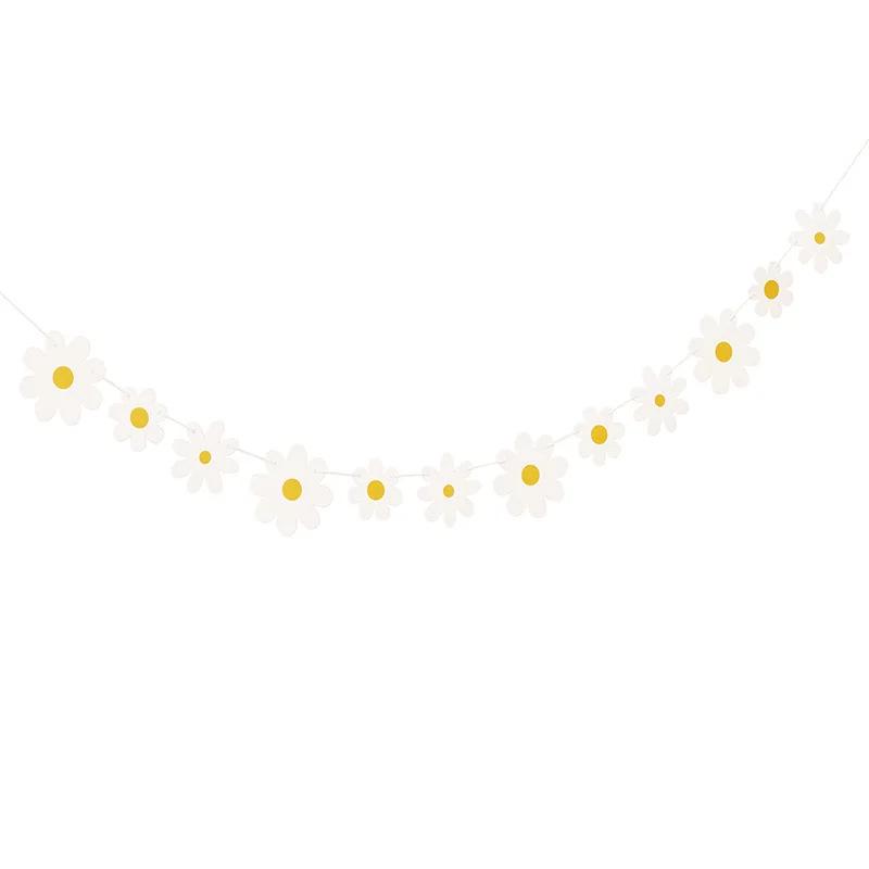 Weiße Gänseblümchen Girlande Anhänger: Dekobanner für Kinderparty