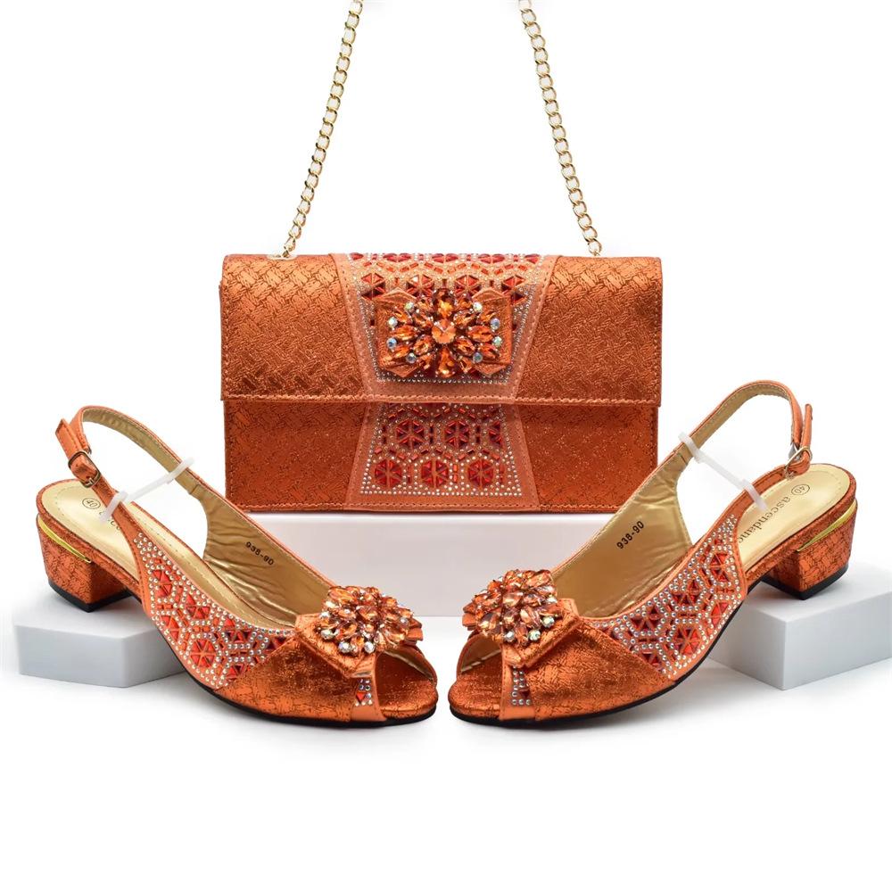 Sandalias de Tacón Alto con Bolsa para Zapatos Italiana, Adorno de Pedrería y Hebilla Floral para Bodas y Fiestas