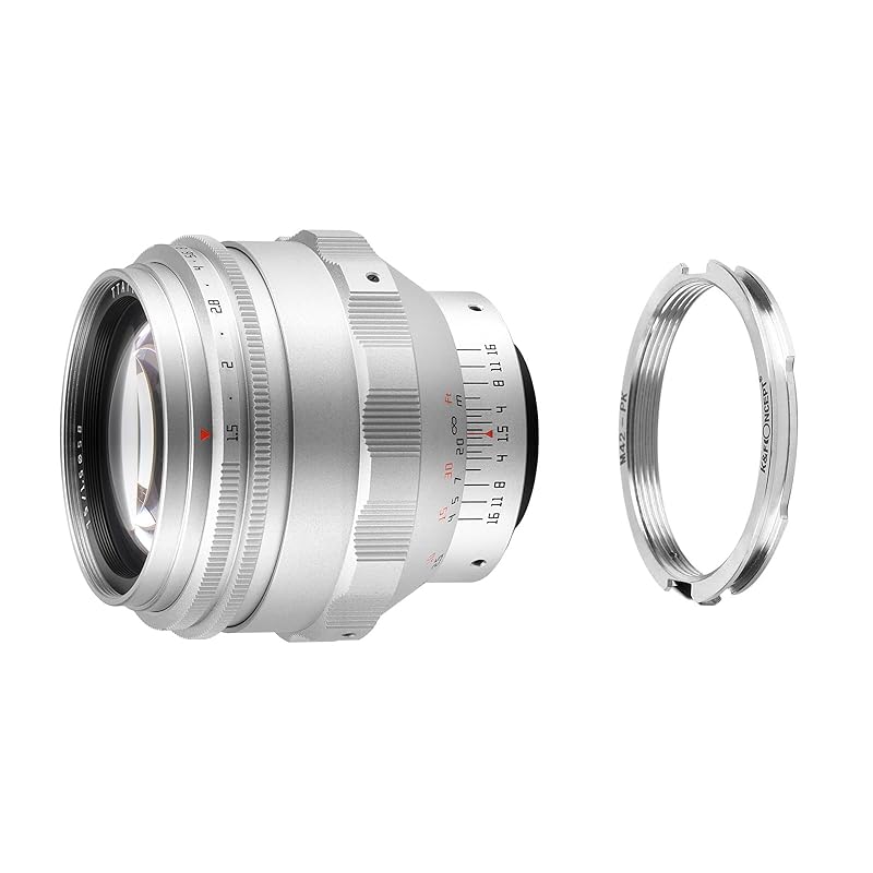 

Об’єктив TTArtisan 75mm F1.5 з байонетом M42 Круглий і круглий розмитий повнорозмірний Середній телеоб’єктив Великий діаметр, один фокус, сріблястий + конверсія з байонетом Pentax K
