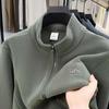 Men's Middle-Aged Casual Fleece Cardigan: Stand Collar Flannel Hoodie for Spring, Autumn, and Winter Seasons.