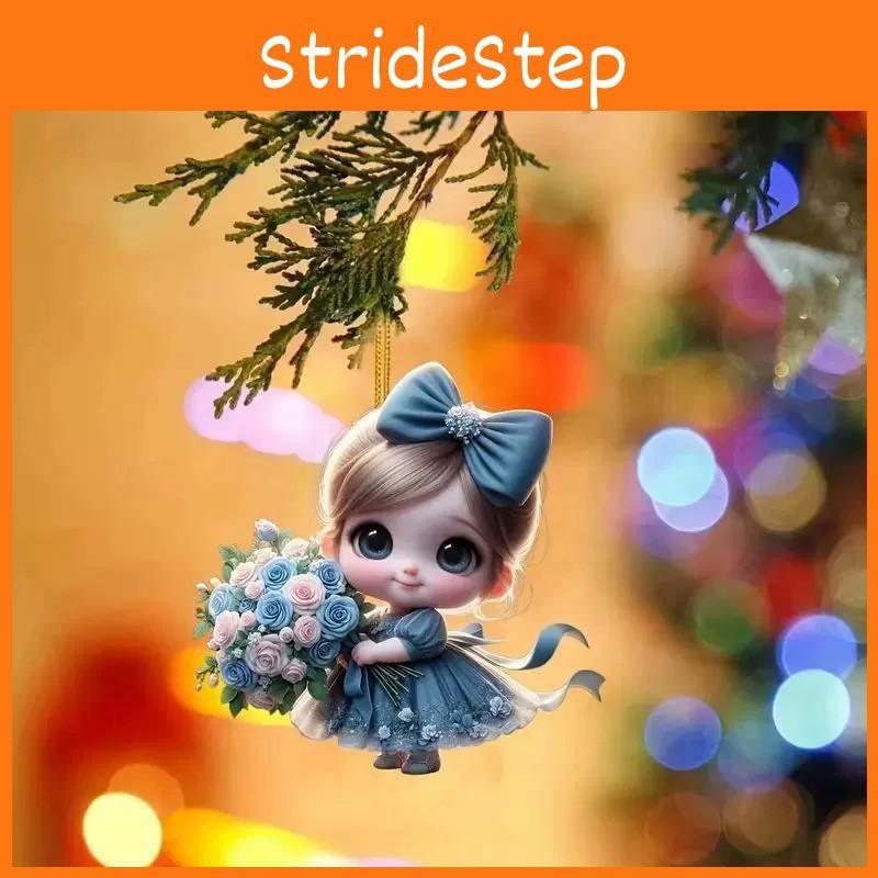 Acrylic Surface Flat Pendant With Girl Holding Flower Design For Backpack Decor