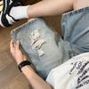 JYL Men's Denim Shorts  American Vintage Blue Straight Summer Thin Casual Denim