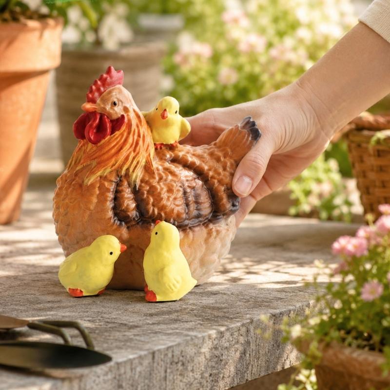 Outdoor Resin Hen and Chick Statue Outdoor Decoration Hen Chick Decors Chicken Figurines Outside Decors for Courtyards Yard