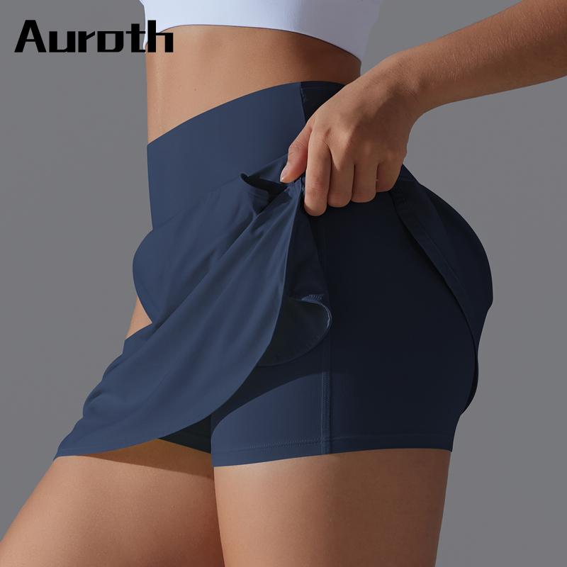 Fuste scurte de yoga Auroth pentru femei, cu porchete, fuste sportive, subțiri, elastice, talie înaltă, fuste negre de vară pentru fete fierbinți