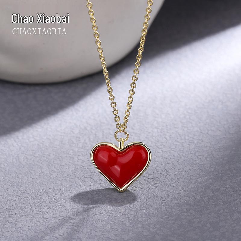 925 Sterling Silver Red Heart Clavicle Necklace for Women - Simple, Luxurious, and Stylish Summer Statement Piece