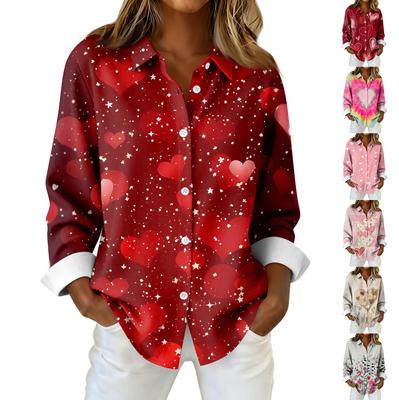 Women's Shirt Blouse Christmas Print Button Long Sleeve Casual Basic Shirt Collar Regular Top