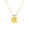 French Retro Rose Pendant Necklace - Gold Plated Stainless Steel Square Design with Clavicle Chain