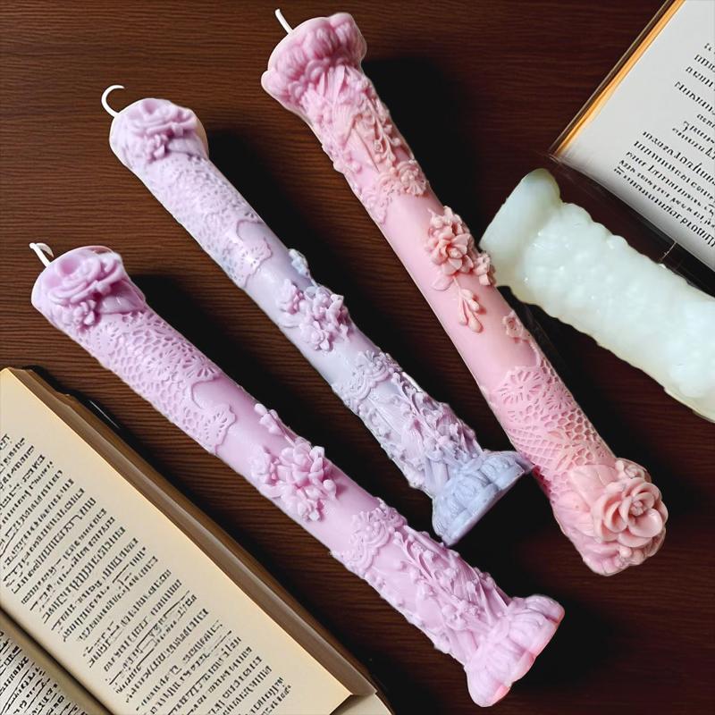 DIY Roman Column Aroma Candle Resin Mould Long Cylindrical Gypsum Mould Flower Relief Long Pole Candle Silicone Mold