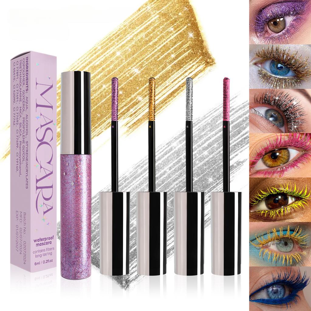 Colorful Mascara with Pearlescent Fine Shimmering, Waterproof and Non-smudge Christmas Spiral Mascara Brush