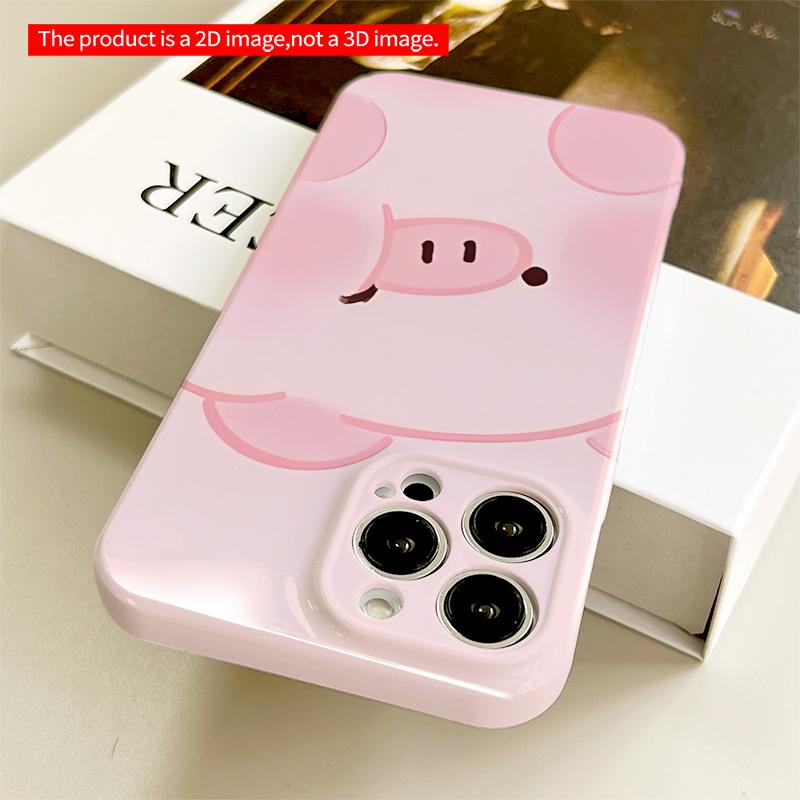 2DFlat Pink Piggy Soft Pastel Phone Case All inclusive film hard iPhone case, compatible with iPhone 18 Pro Max 17 16 15 14 13 12 11