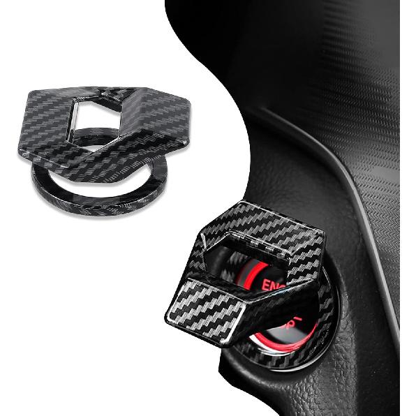 Engine Start/Stop Button Cover, Carbon Fiber Zinc Alloy Car Power Control Trim, Push To Start Button Key Ignition Protective Cover, Universal for