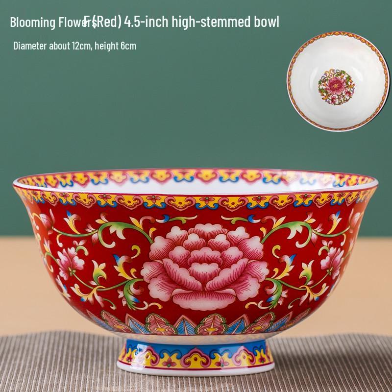 Jingdezhen Ceramic Rice Bowl: High-Foot, Enamel Color, Longevity Design