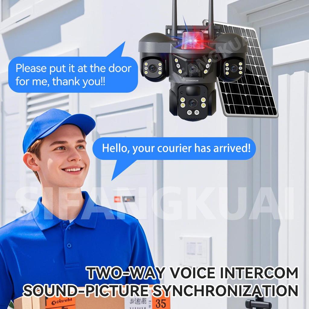 V380 Solar-Powered 4G Three-Lens Security Camera with Mobile Remote Monitor