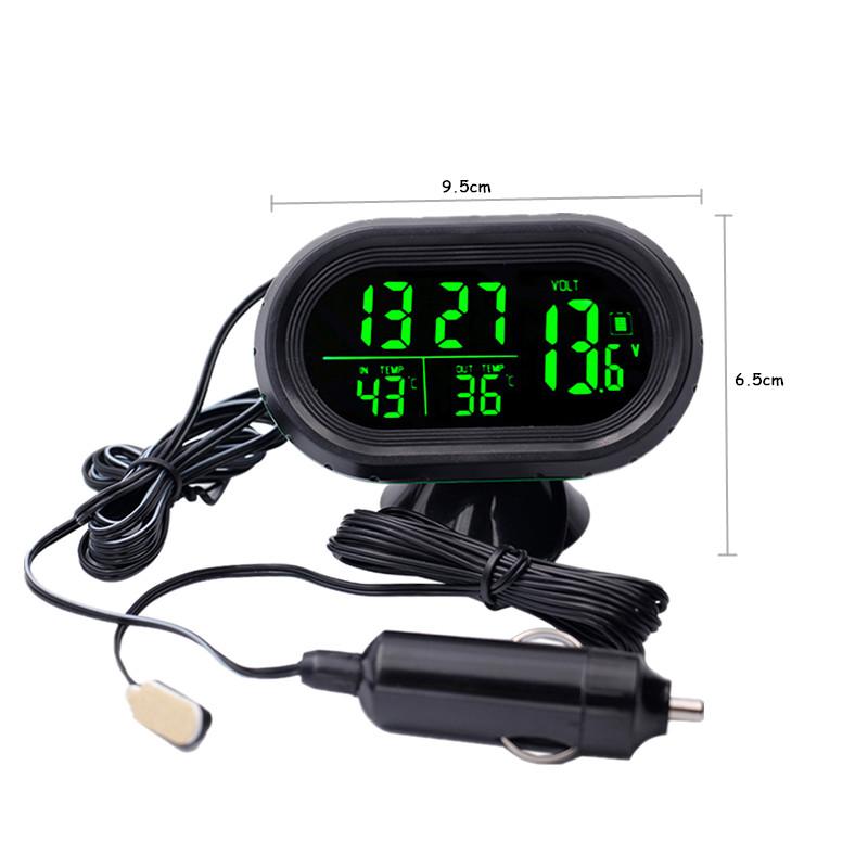 Digital Car Thermometer Temperature Monitor Car Ornament Luminous Clock Voltmeter DC 12V-24V Time Date Dual Display Freeze Alert
