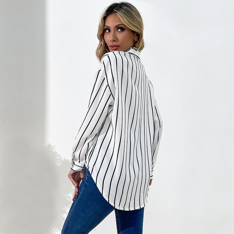 Comfortable Tops Woman Clothing Fashion Casual Tops Shirts Fashionable and Casual Temperament Career Women's Loose Lapel White Striped Shirt
