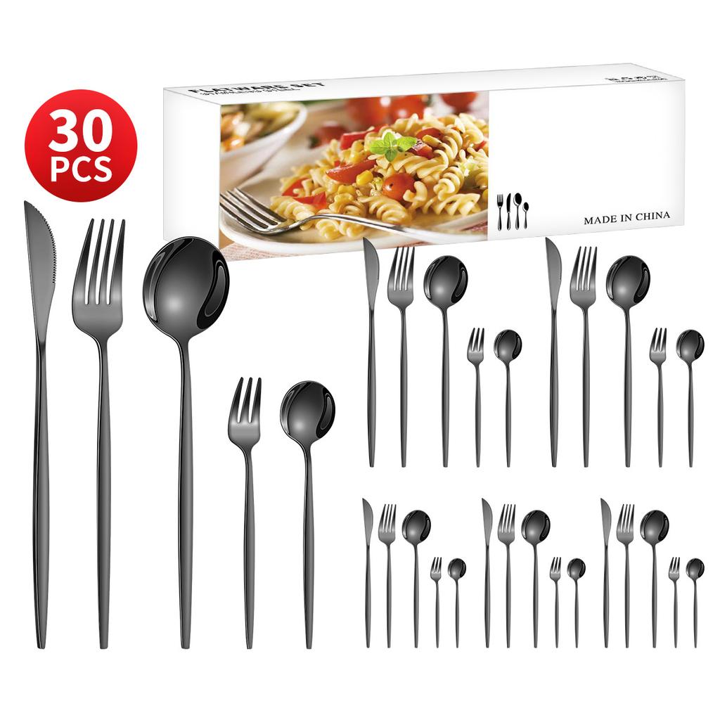 Stainless Steel 30-Piece Tableware Steak Knife, Fork and Spoon 5 Main Pieces Tableware Suit
