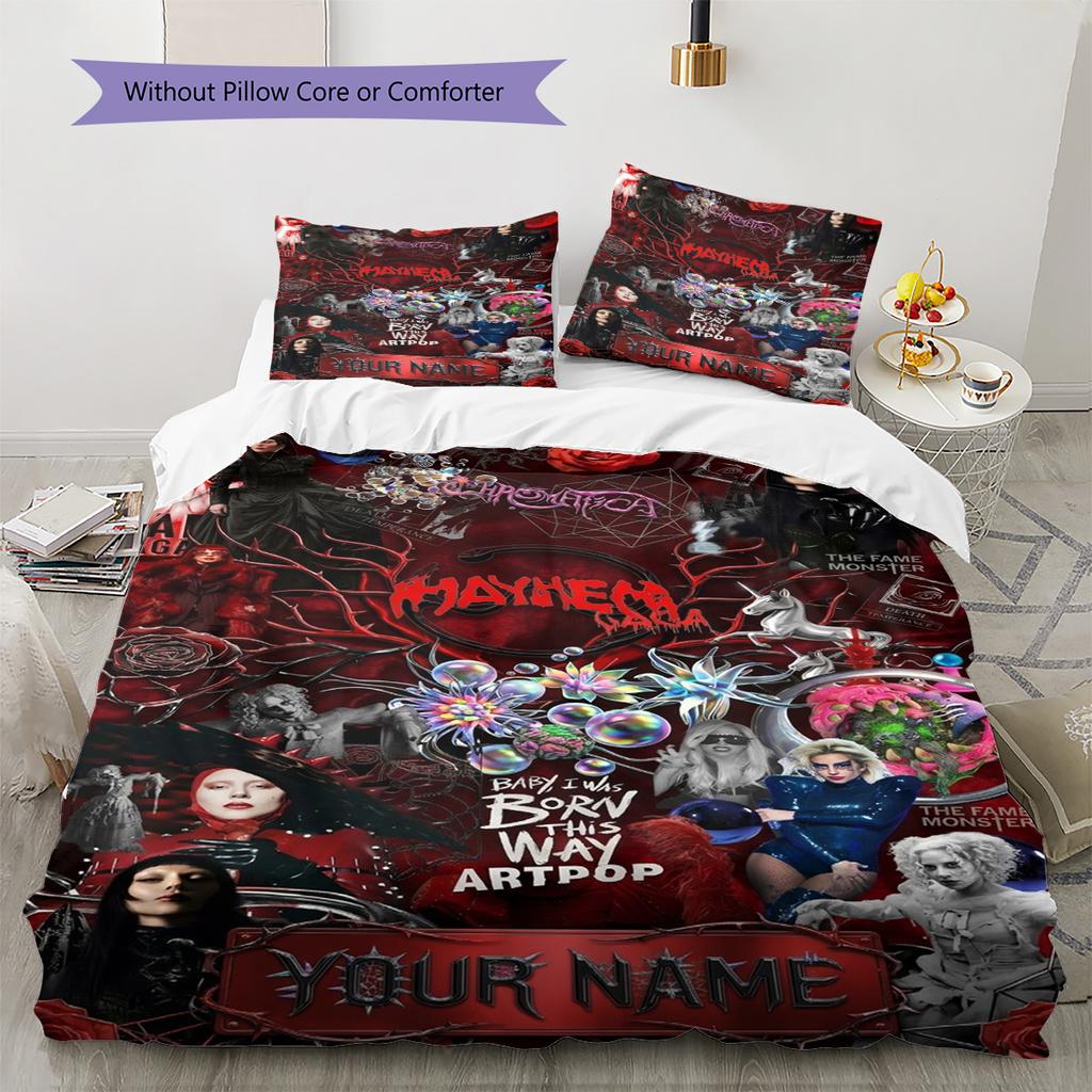 Name Benutzerdefiniert Gaga Poster Muster Bettwäsche Set Bettbezug Kissenbezug Heimdeko Geschenk (1 Bettbezug + 2 Kissenbezüge, ohne Füllung)