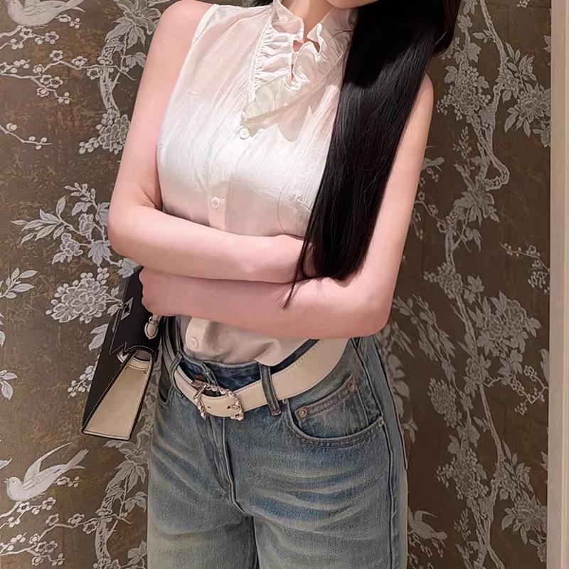 

CHICY Women s White See-Through Ruffle Collar Vest - Elevate Your Outerwear S белый