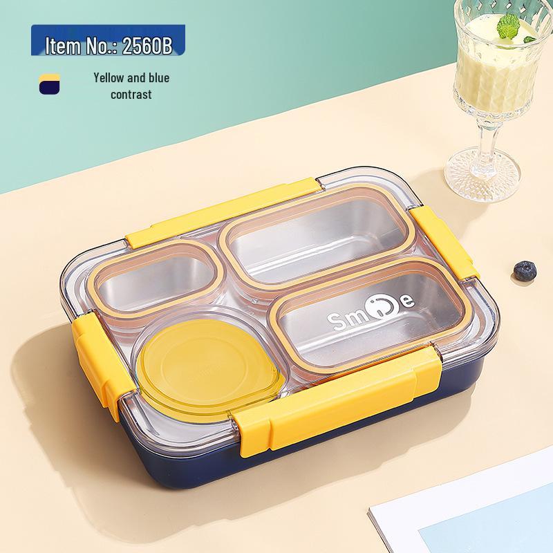 4-Compartment Stainless Steel Lunch Box with Portable Insulated Soup Cup, Microwaveable Bento Box for Office Workers.