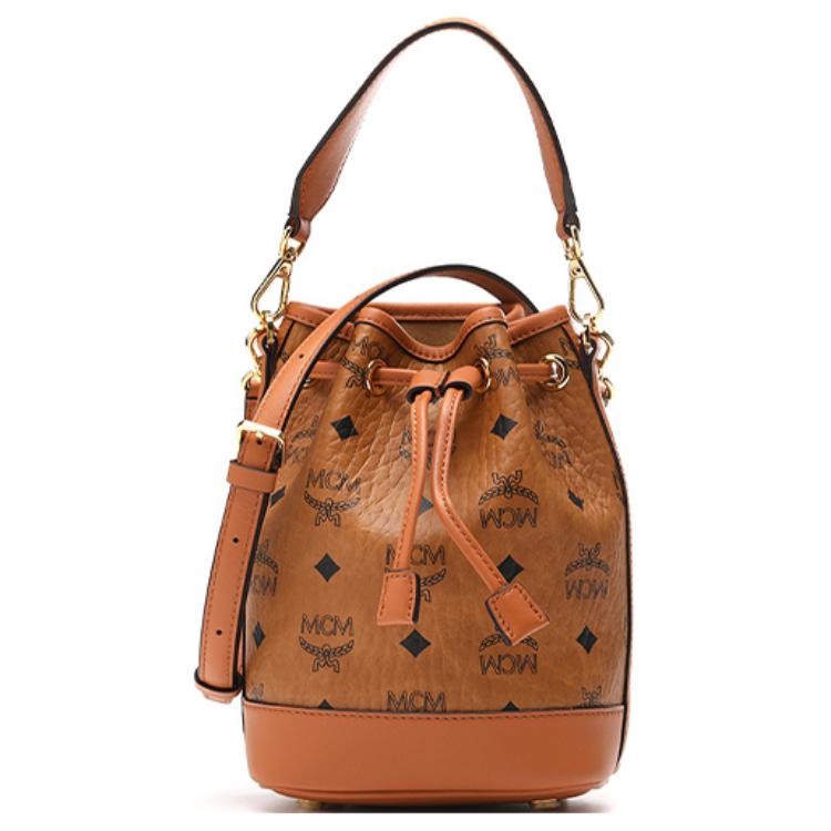MCM Sac Seau Monogramme Classique Fermeture à Cordon Sacs à Main Femme Marron Cognac MWDCSDU03CO001 Basic Set (Bag+Dust Bag) brown
