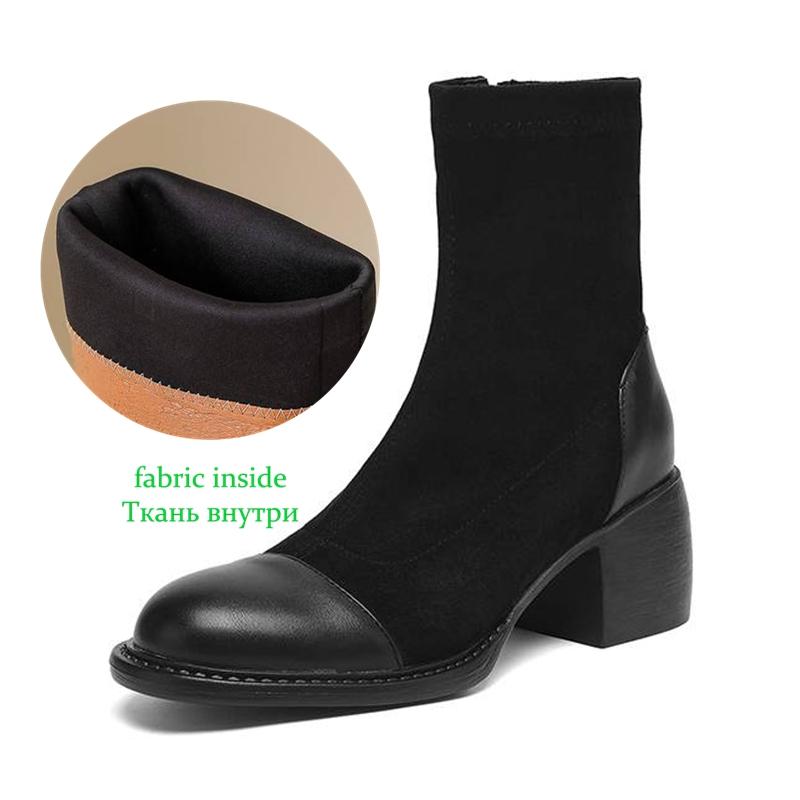Krazing Po Microfiber Winter Round Toe Size 33 Chelsea Boots Size 43 Zipper Thick High Heels Patch Work Ankle Boots