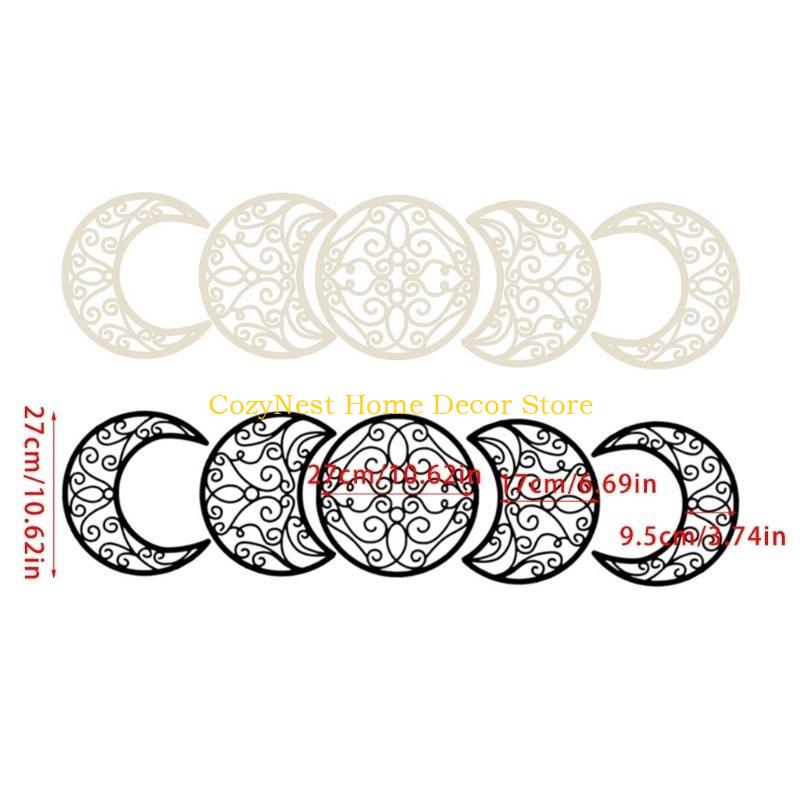 92MF 5pcs Nordic Styles Hollowed Out Moon Phases Wall Hanging Decors Natural Wood Art for Bedroom and Living Room Decoration