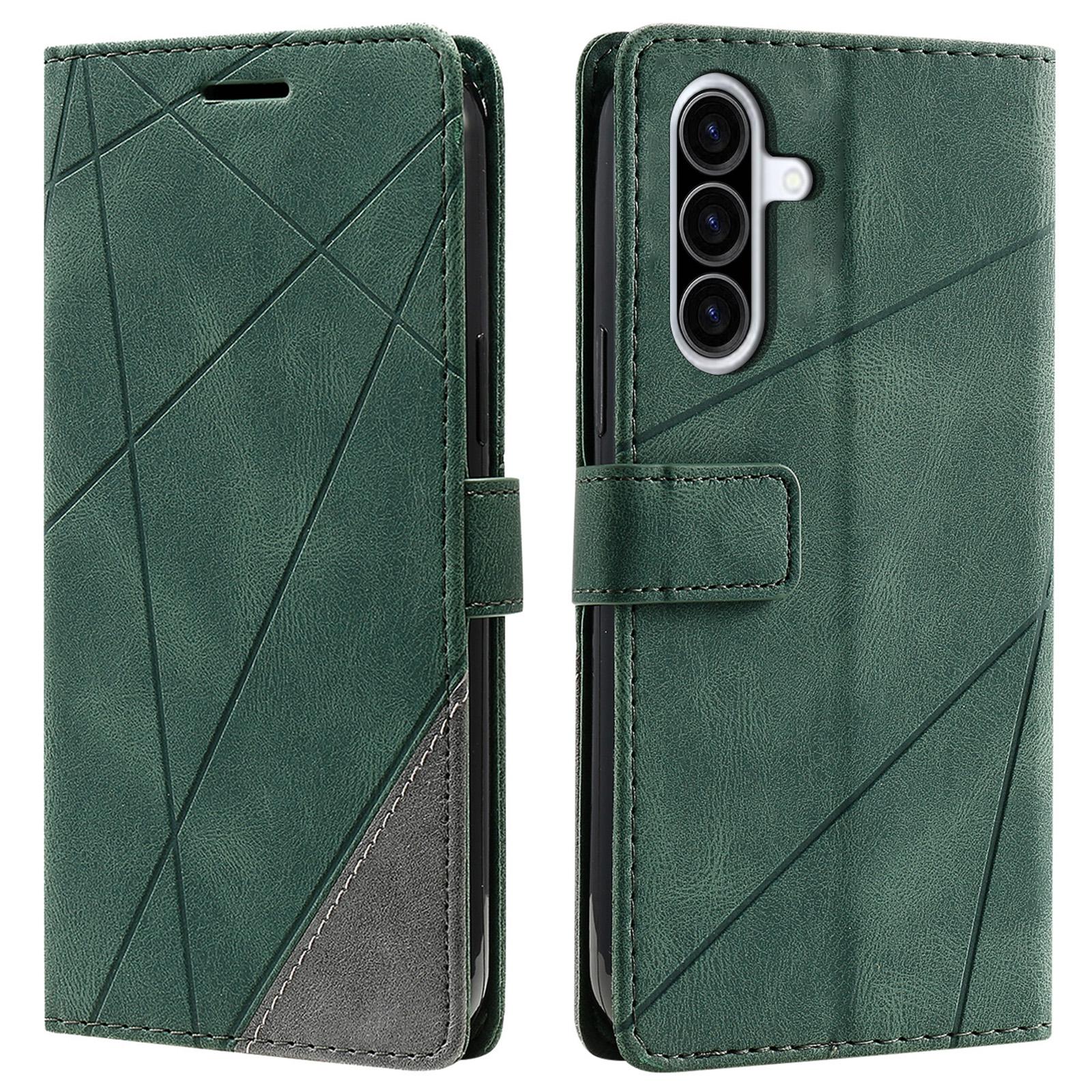 

For Samsung Galaxy A36 5G Case Imprinted Lines PU Leather Splicing Wallet Phone Cover Green