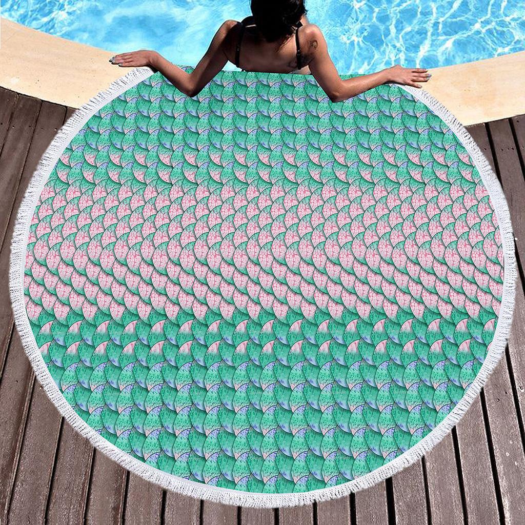 Mermaid Scales Round Beach Towel Circle Beach Blanket Soft Polyester Pool Towels Absorbent Quick Dry Sand Free Picnic Yoga Mat