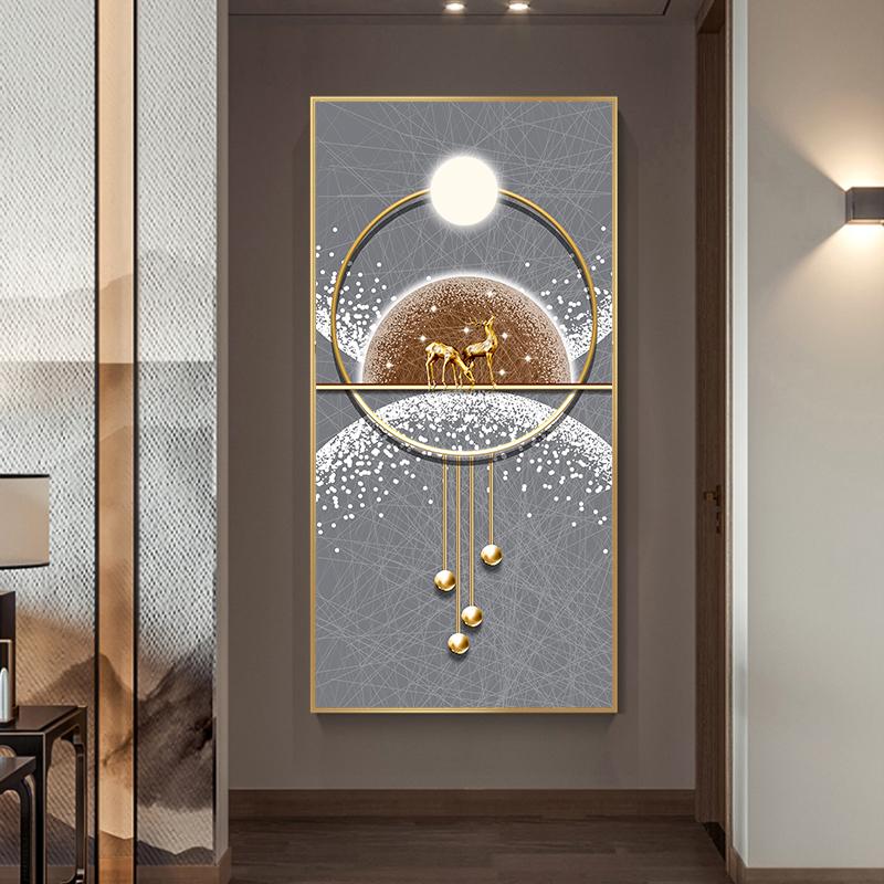 Abstract Leaf Light Luxury Butterfly Canvas Painting Deer Moon Decorative Wall Art Golden Living Room Bedroom Decor Cuadros