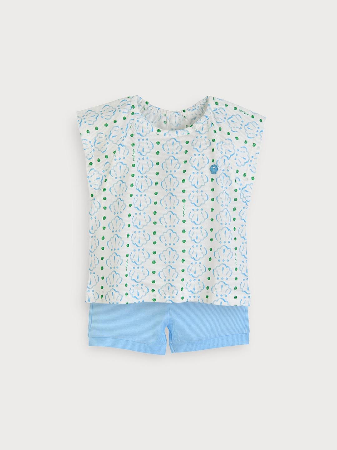 My Shell Blue Toddler Rayon Jacquard Short Sleeve T-Shirt and Shorts Summer Pajama Loungewear Set 70