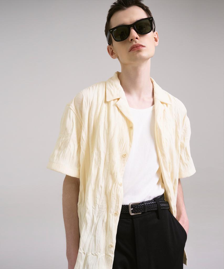 SSIN AND LEE Coastal Crinkle Open Half Shirt Ivory