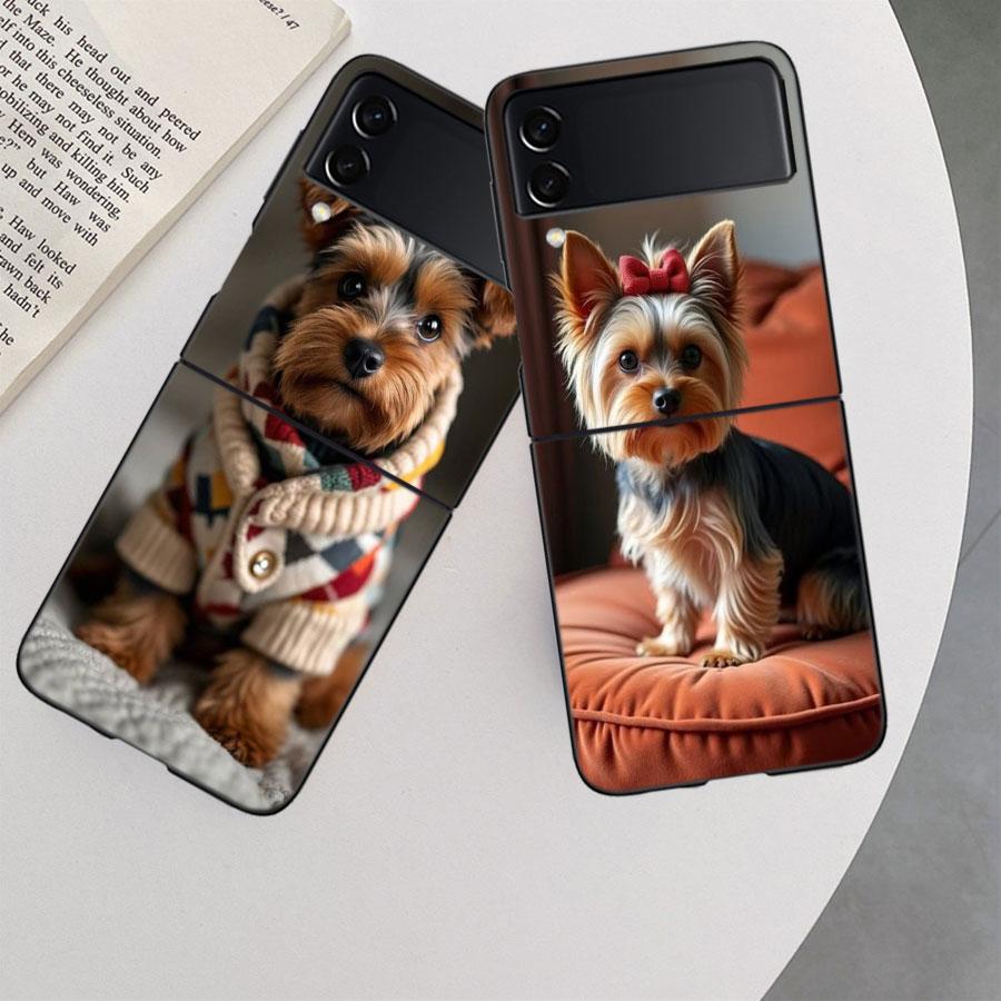 Yorkshire Terrier Dog Phone Case For Samsung Z Flip 7 6 5G Galaxy Z Flip 5 4 3 Black Hard Cell Cover Luxury PC Shell Coque