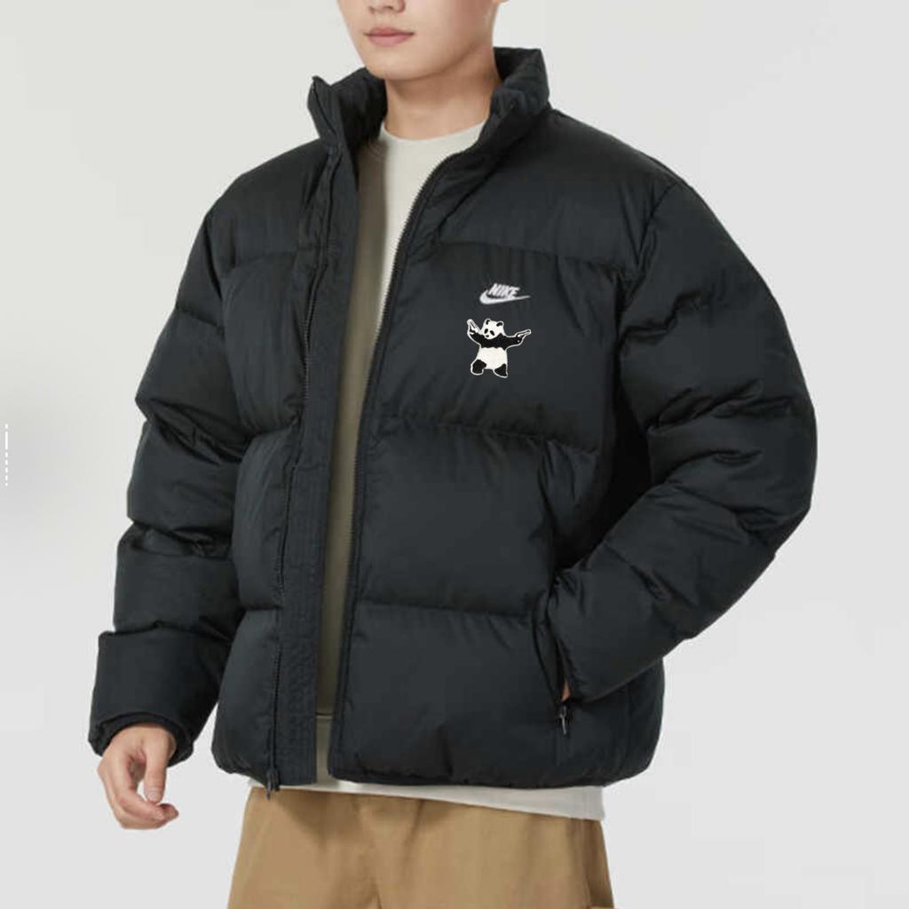 Nike Club Therma-FIT Panda Embroidery Comfortable Warm Stand Collar Loose Long Sleeve Down Jacket Men Jacket Black FZ5029-010(TEAM378-XMCC-X1)