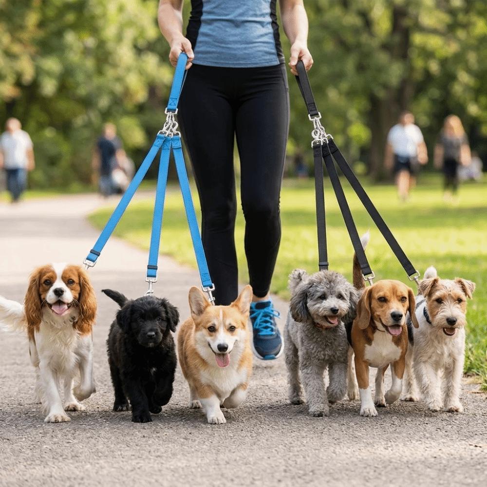 

Adjustable Length Three Way Dog Leash Strong Stitching Dog Split Leash Park Travel синий
