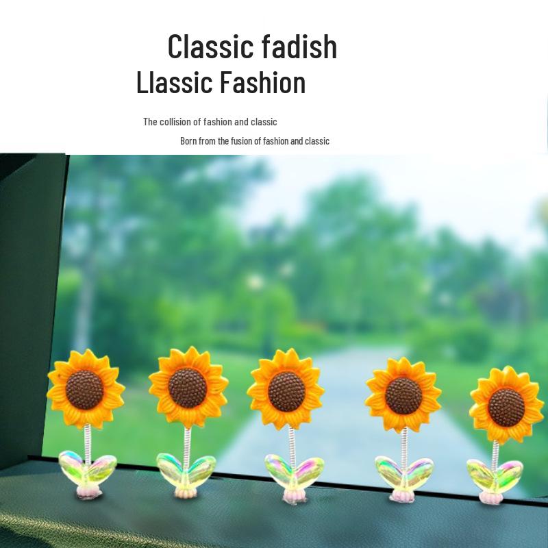 2024 Kreatives Sonnenblumen-Autodekor - Wackelkopfdach-Design im Stil von Internet-Berühmtheiten auf Douyin