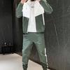 2 Pcs/Set Spring Coat Pants Set Drawstring Hooded Elastic Waist Contrast Color Zipper Warm Young Style Pockets Coat Trousers Suit Jogging Clothes