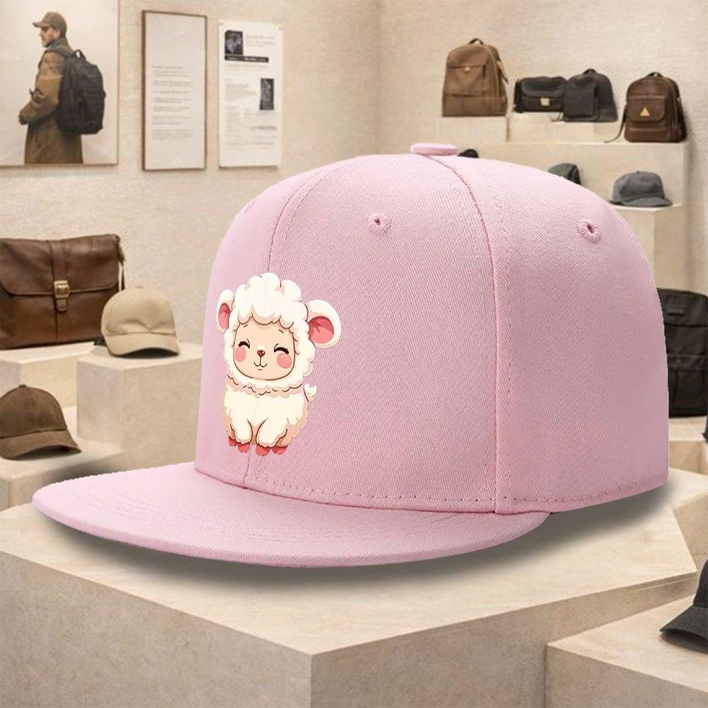 

Cute Cartoon Lamb Print Baseball Cap Polyester Street Style Flat Brim Snapback Hat Unisex Adult Outdoor One Size