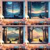 Charming Anime Window View Tapestry  Scenic Landscape Design Ideal for Bedroom or Living Room DecorLarge Wall Hanging Artwork