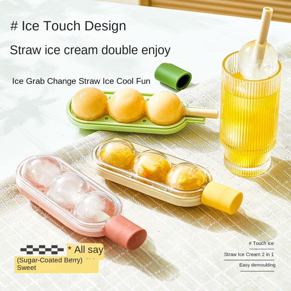 

Silicone Ice Fruit Mould with Straw Ice Tray Portable DIY Ice Cube Tray Home білий