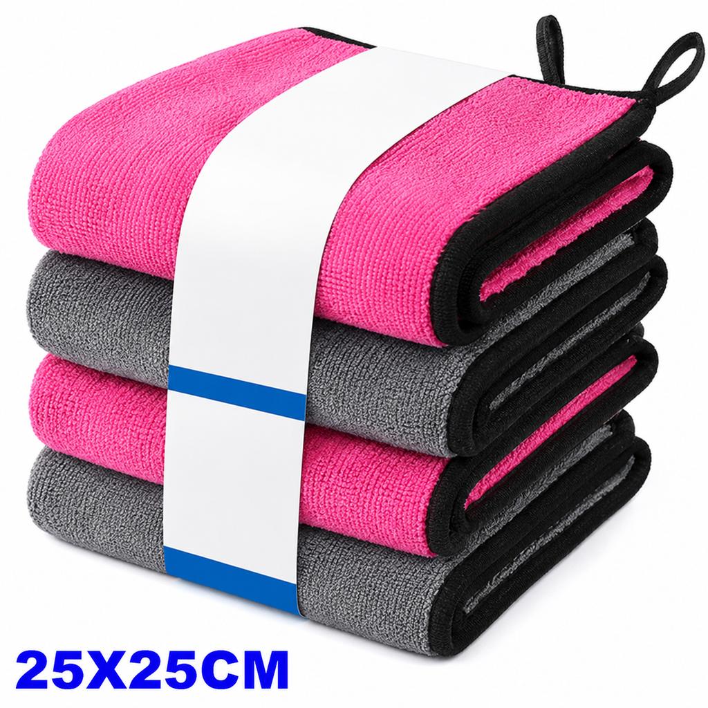 1-4pcs Microfiber Car Washing Towel Soft Quick Drying Windows Mirrors Wiping Rags Home Double Layer Cleaning Cloths 500GSM