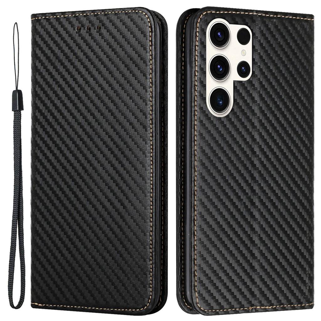 For Samsung Galaxy S25 Ultra Case Carbon Fiber Texture Wallet Stand Cover