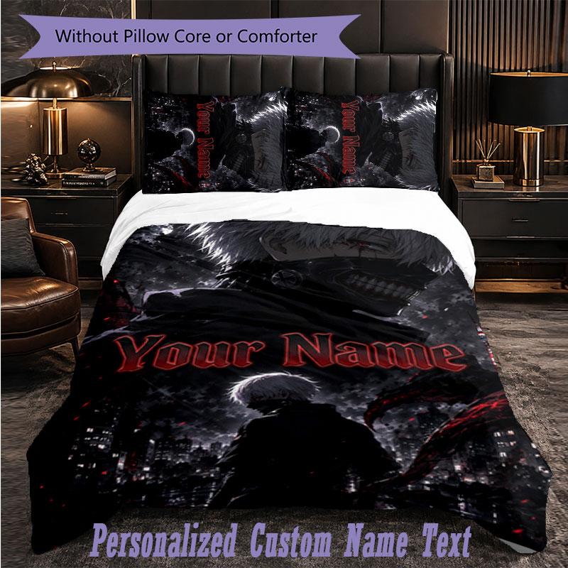 Personalized 3Pcs Bedding SetTokyo Ghoul Custom Text Duvet Cover Pillowcase Set Bedroom Gift