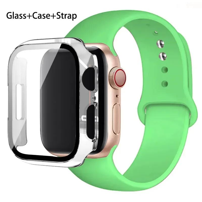 Szkło + etui + pasek do zegarka Apple Watch 44 mm 45 mm 42 mm 41 mm 40 mm 38 mm Silikonowy pasek do zegarka Bransoleta iWatch seria 8 9 7 6 5 4 3 SE