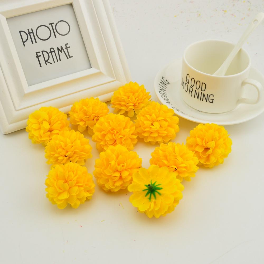 200PCS Artificial Flowers Cheap 5CM Silk Chrysanthemum Heads Home Wedding Decoration Wall Wreath for Christmas Garden Door Fake