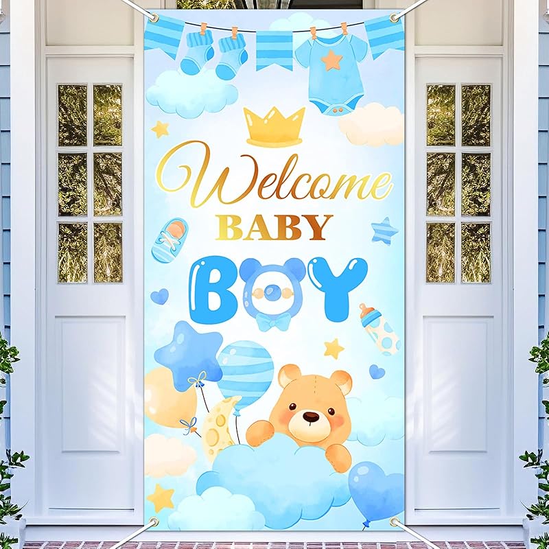 Avezano Welcome Baby Banner Welcome Home Baby Boy Door Banner Blue It’s a Boy Gender Reveal Decorations Indoor Ourdoor