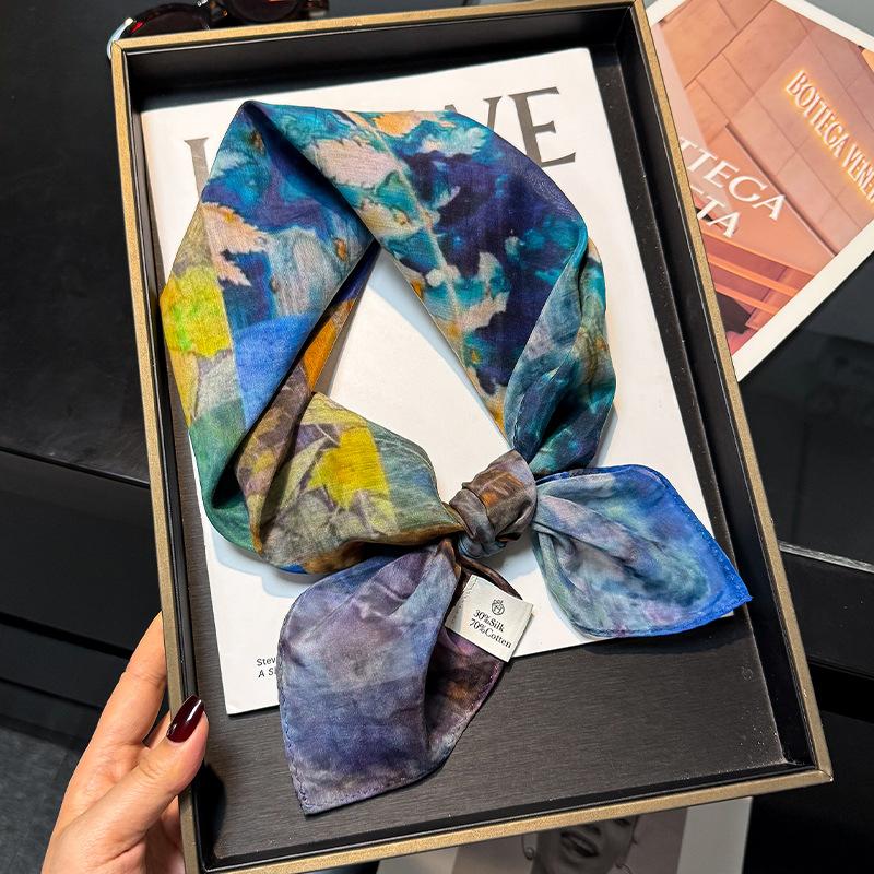 30% Silk 70% Cotton Scarf Women Square Neck Shawls Wraps for Ladies Foulard Scarves Pashmina Female Hijab Bandana Bufanda 70cm