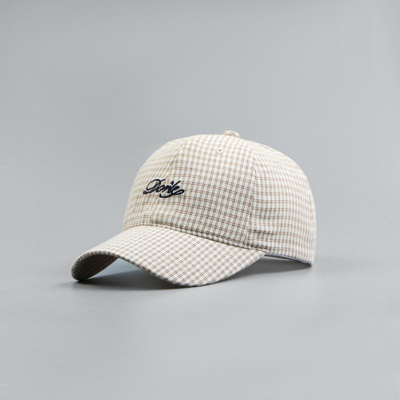 Spring and summer new trendy brand embroidered soft-top baseball cap women's literary and versatile plaid cap shows a small face