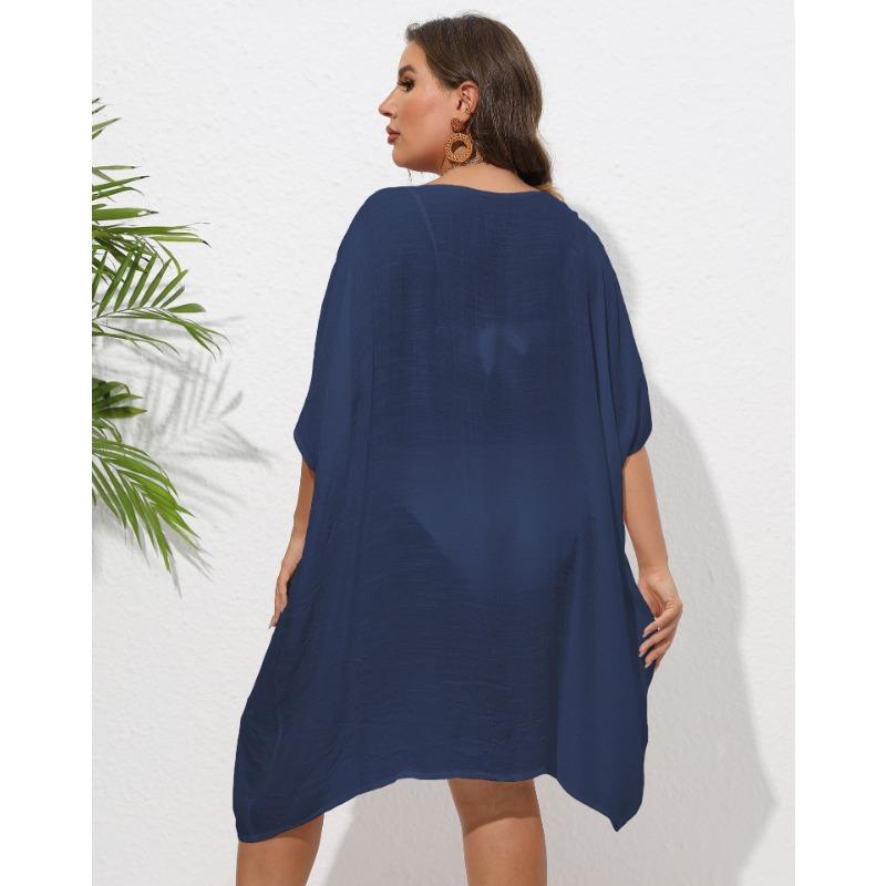 Women Plus Size Hand Crochet Floral Patchwork Cover Up Dress Loose Beach Bikini Cover Up Outerwear