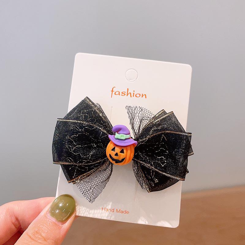 Handmade Halloween Hair Clips for Kids: Pumpkin, Ghost, Black Bat Bow, Party Accessories