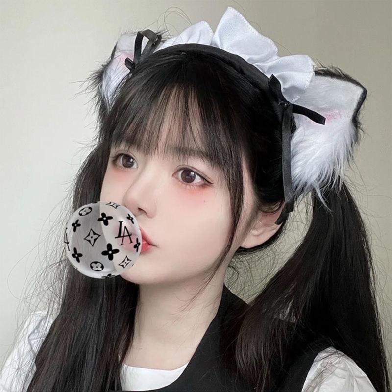 White Furry Headdress Cat Ears Hair Clip One Pair Barrettes with Headband